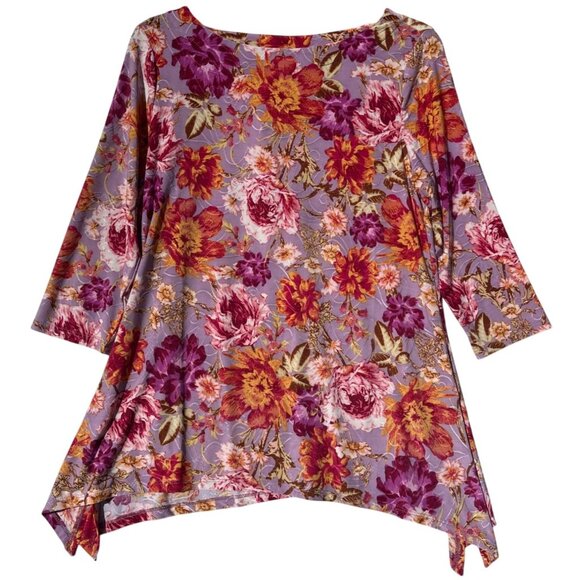 Floral Jacquard Knit 3/4 Sleeve Womens Top Sweet Violet PM By JM Collection - Picture 1 of 7